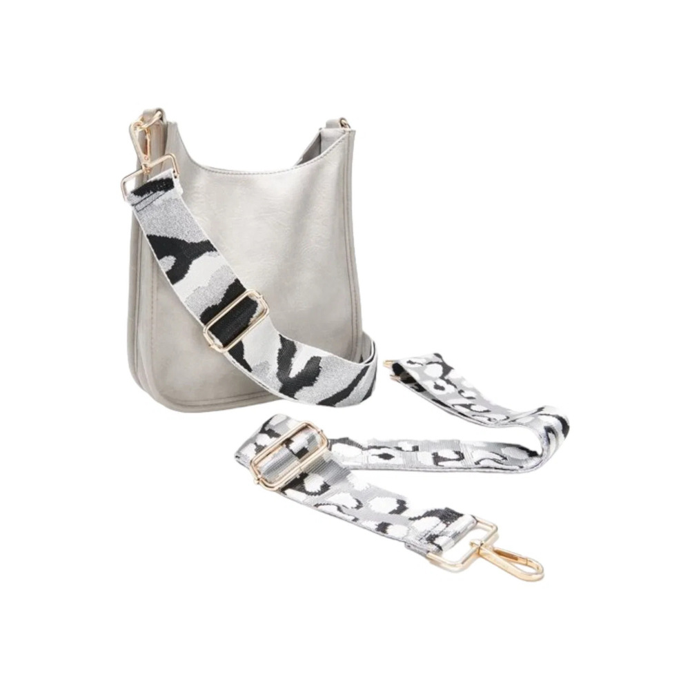 AHDORNED Medium Faux Leather Crossbody with Extra Strap Light Gray
